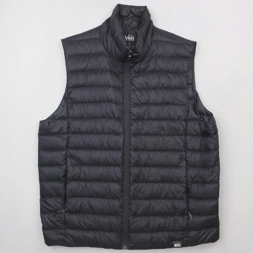 REI Co-op Vest Mens Large Black Down Puffer Quilted Full Zip‎ Insulated Outdoor
